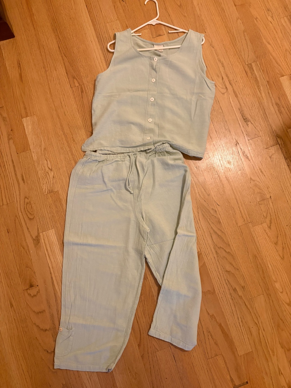 Pale green cotton cropped coordinated set